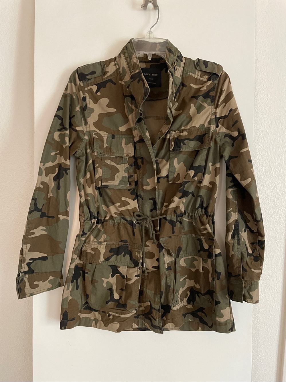Love Tree Cotton Lightweight Camouflage Utility Jacket-Army Green Zip Up